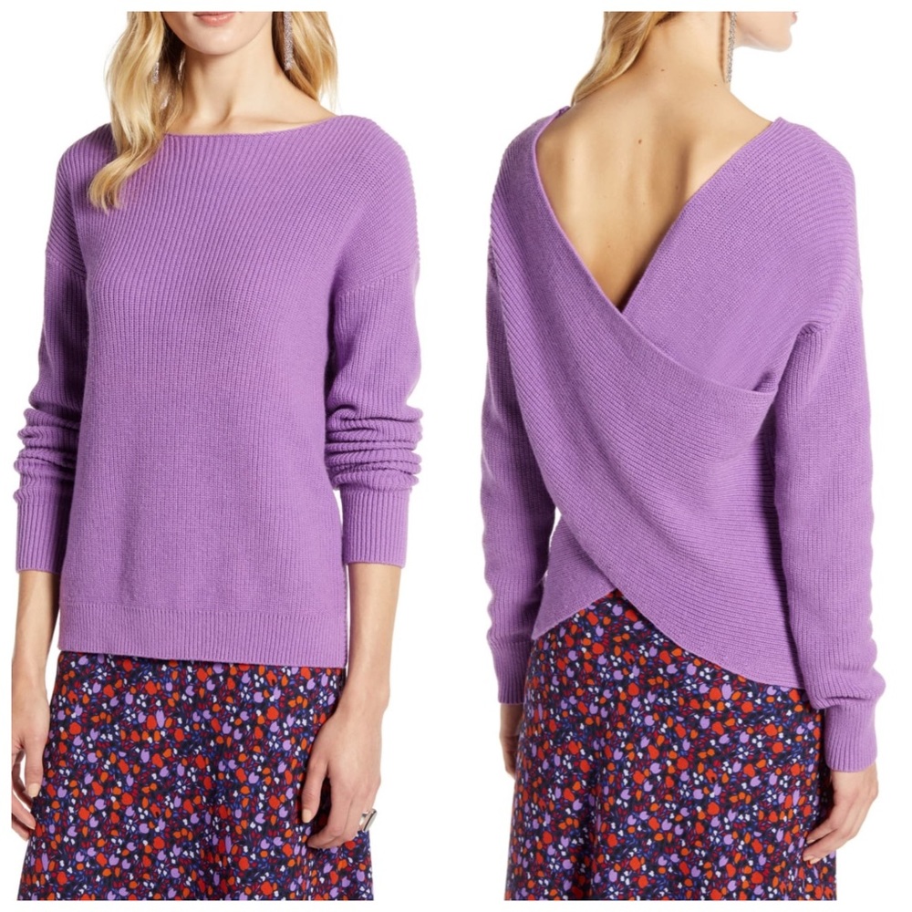 Halogen Cross Back Ribbed Sweater Purple sz Small